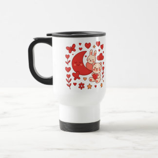 De Voyage Whimsical Bunny and Bear Moon Heart Travel Mug