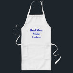 De vrais hommes font des lattes<br><div class="desc">Montre-leur que tu as ce qu’il faut ! Le tablier blanc a l'expression "les vrais hommes font des latkes" en lettres bleues en gras. Voir la collection Hanoukka Apron dans sa totalité sous la catégorie HOME dans la section HOLIDAYS.</div>