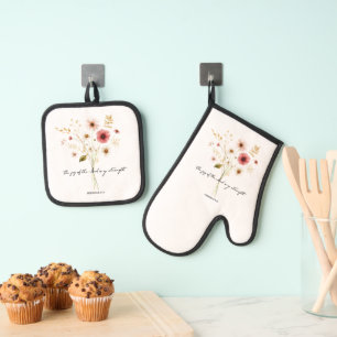 De vreugde van de Heer minimalistische bloem Ovenwant & Pannenlap Set