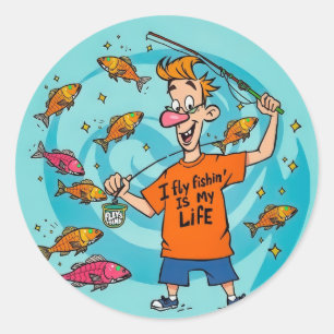 De vreugde van vliegvissen vieren ronde sticker