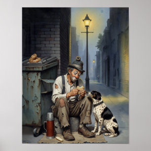 De vriend - Dakloze clown met hond Poster