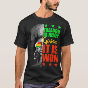 De vrijheid van vrouwen wordt nooit gegeven als he t-shirt