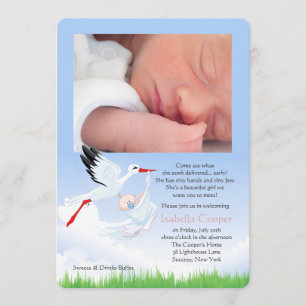 De vroege levering van Stork Foto Post Baby shower Kaart
