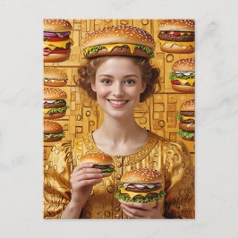 De vrolijke Cheeseburger Lady in het kostuum van C Briefkaart
