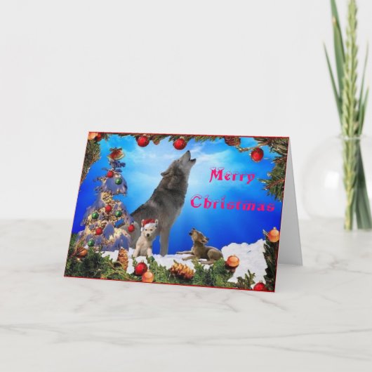 De vrolijke kaart van de Wolven van Kerstmis (Voorkant)