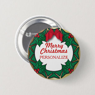 De vrolijke Kroon van de Naam van Kerstmis Ronde Button 5,7 Cm
