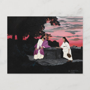 De vrouw bij de bron, beroemd schilderij feestdagenkaart