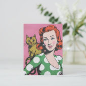 De vrouw en haar kat briefkaart (Staand voorkant)