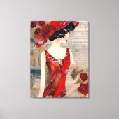 De vrouw in een rode jurk collage canvas afdruk (Voorkant)