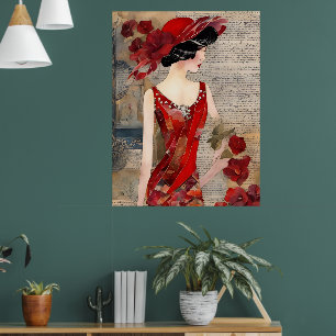 De vrouw in een rode jurk collage Poster