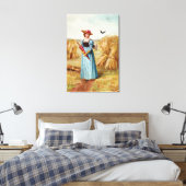 De vrouw in het Wheat Field Wrapped Canvas (Insitu (Slaapkamer))