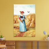 De vrouw in het Wheat Field Wrapped Canvas (Insitu (Woonkamer))