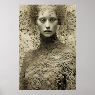 De vrouw in Lace Sepia Poster