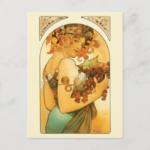 De vrouw met fruit door Mucha Briefkaart