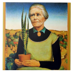 De vrouw met Planten van Grant Wood Tegeltje