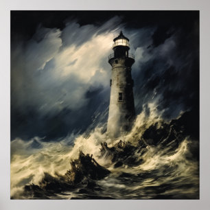 De vuurtoren in Storm Fine Art Poster