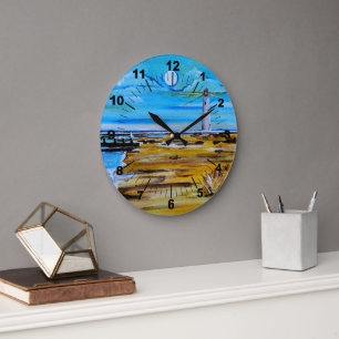 De vuurtoren op het strand Schilderij van Alfred F Grote Klok