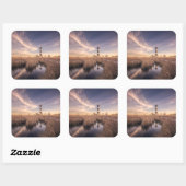De vuurtoren van het eiland Bodie op Sunset Vierkante Sticker (Vel)