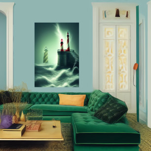 De vuurtoren van het zee AI Art Poster