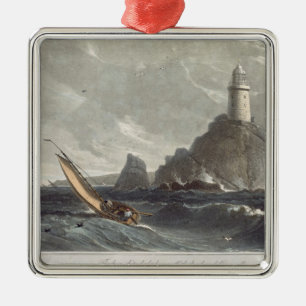 De vuurtoren van Lands End, Cornwall, f Metalen Ornament