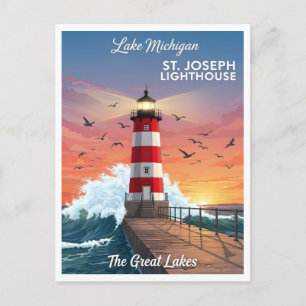 De vuurtoren van St. Joseph bij Lake Michigan Briefkaart