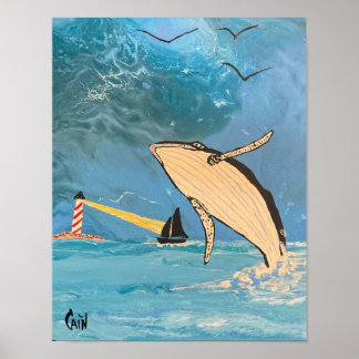 DE WALVIS EN DE VUURTOREN POSTER