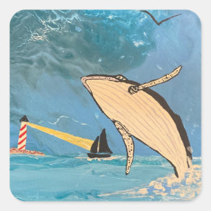 DE WALVIS EN DE VUURTOREN VIERKANTE STICKER