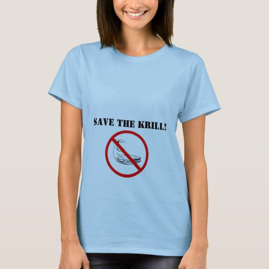 De walvis verbieden, het Krill redden. T-shirt (Voorkant)
