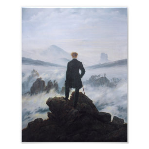 De wandelaar boven de zee van nevel foto afdruk
