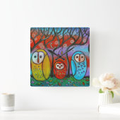 De wandklok van de Owl Family Vierkante Klok (Huis)