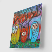 De wandklok van de Owl Family Vierkante Klok (Hoek)