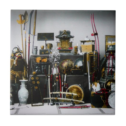 De wapens en munitie van het oude Samurai Japan Tegeltje (Voorkant)