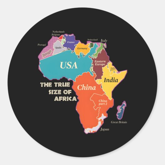 De ware grootte van Afrika Ronde Sticker (Voorkant)