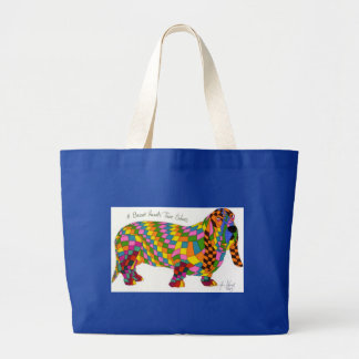 De ware kleuren van een basset worden verborgen grote tote bag