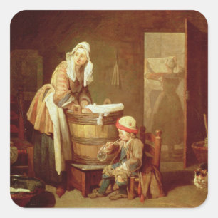 De wasvrouw vierkante sticker