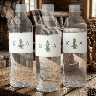 De Watercolor Dennenboom Bos Bruiloft Collectie Waterfles Etiket