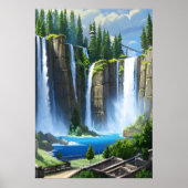 De waterval en het meer | AI Art Poster (Voorkant)