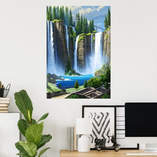 De waterval en het meer | AI Art Poster (Thuiskantoor)