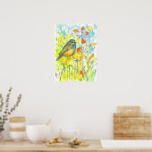 De Waterverf Blauwvogel in de herfst Poster (Keuken)