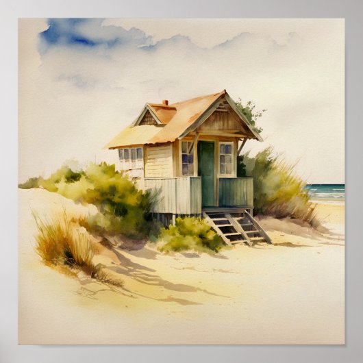 De Waterverf van de Beach Hut Poster (Voorkant)