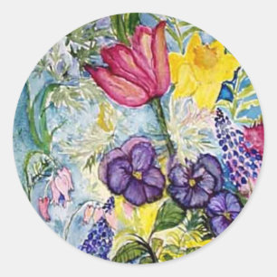 De Waterverf van de lentetuin het Schilderen Ronde Sticker