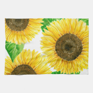 De waterverf van zonnebloemen theedoek