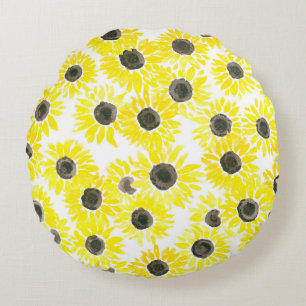 De waterverfpatroon van zonnebloemen rond kussen
