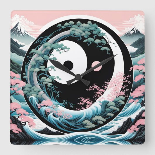 De Wave Pink Sage Blauwgroen Vierkante Klok (Voorkant)