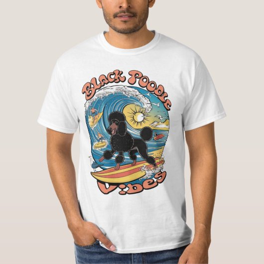 De Wave Rider Surfing Black Poodle T-shirt (Voorkant)