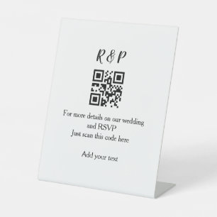 De website van het huwelijk rsvp q r code voegt na reclamebord met voetstuk