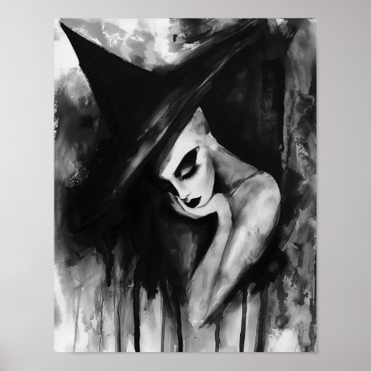 De weemoedige heks zwart-wit Abstracte kunst Poster (Voorkant)