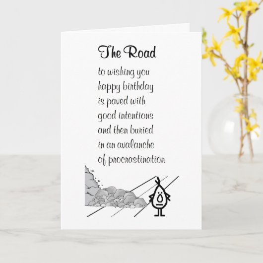 De weg - een grappig achterhaald verjaardagsgedich kaart (Gele Bloem)