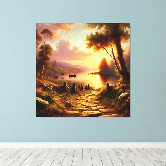 De weg naar een gouden zonsondergang canvas afdruk (Insitu (Houten vloer))