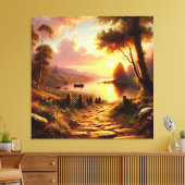 De weg naar een gouden zonsondergang canvas afdruk (Insitu (Woonkamer))